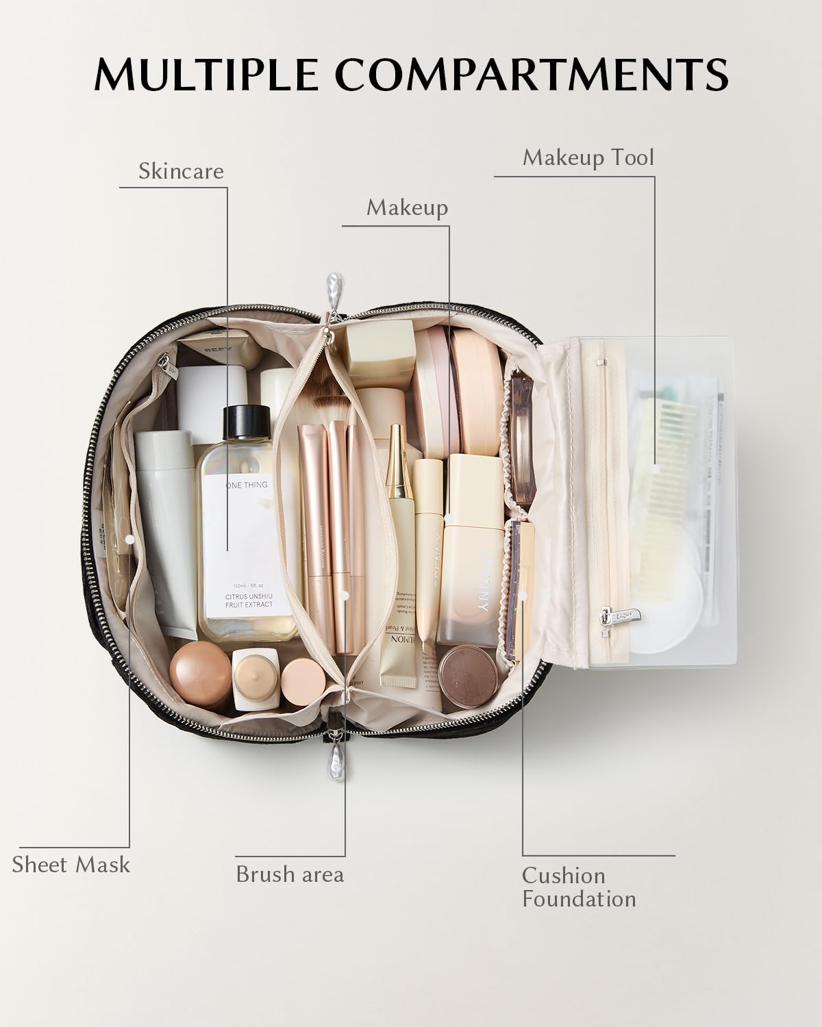 Trousse de maquillage EACHY ouverte avec produits de beauté