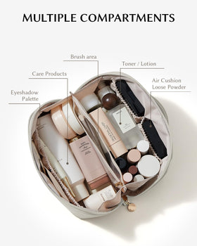 Trousse de maquillage EACHY ouverte montrant les compartiments