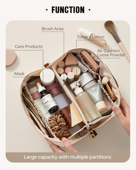 Trousse de maquillage EACHY ouverte montrant les compartiments internes
