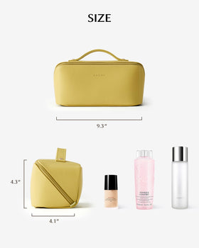 Trousse de maquillage EACHY sur un comptoir de salle de bain