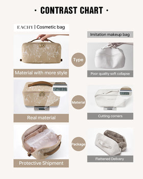 Trousse de maquillage EACHY sur une table avec des cosmétiques