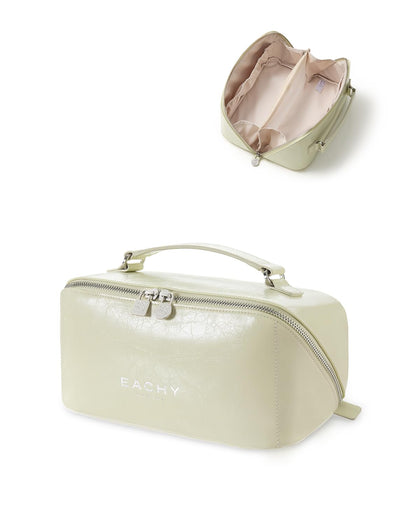 Trousse de maquillage EACHY verte vue avant avec finition en cuir ciré