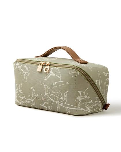 Trousse de maquillage EACHY verte vue de face avec design floral