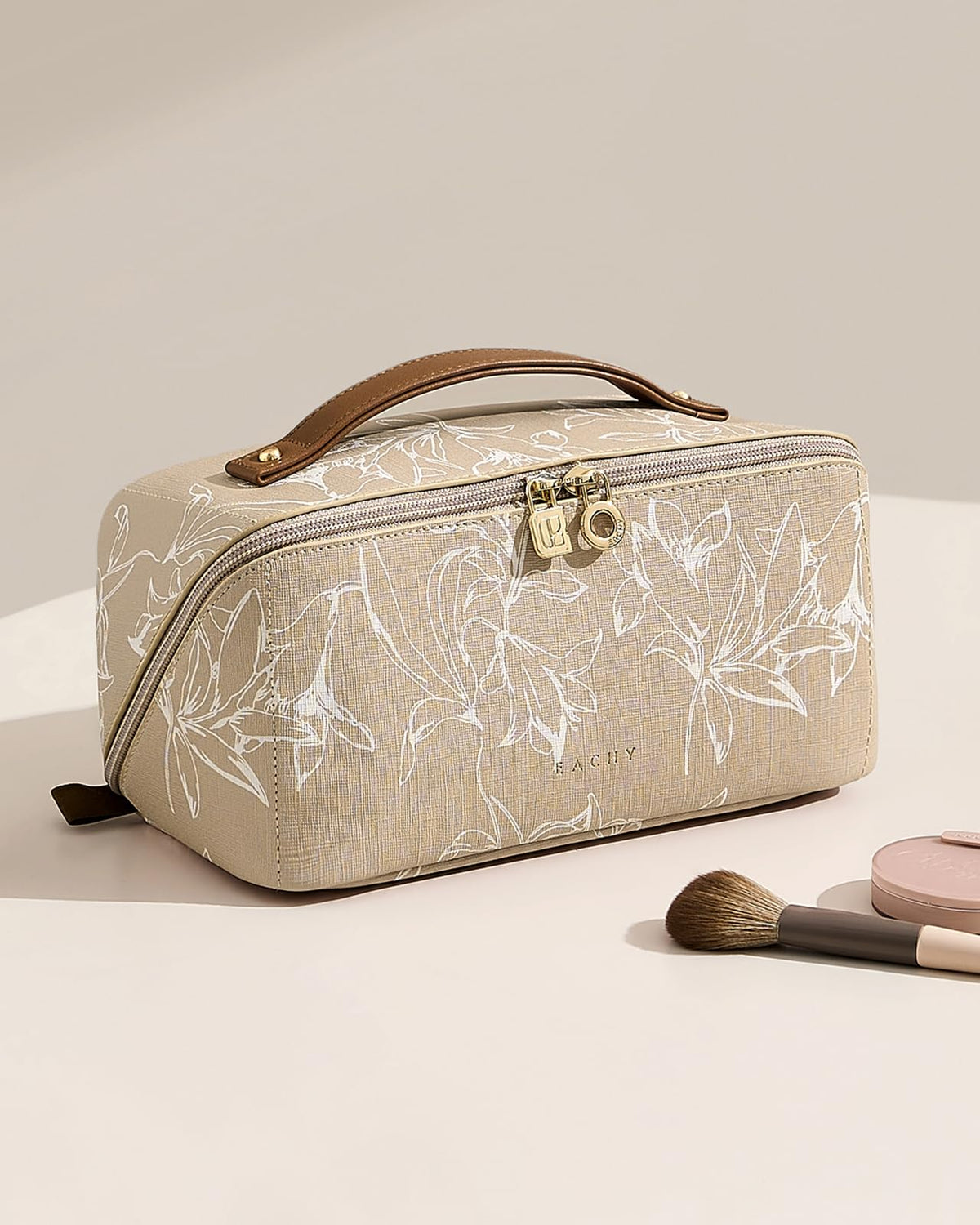 Trousse de maquillage EACHY vue de côté avec compartiments séparés