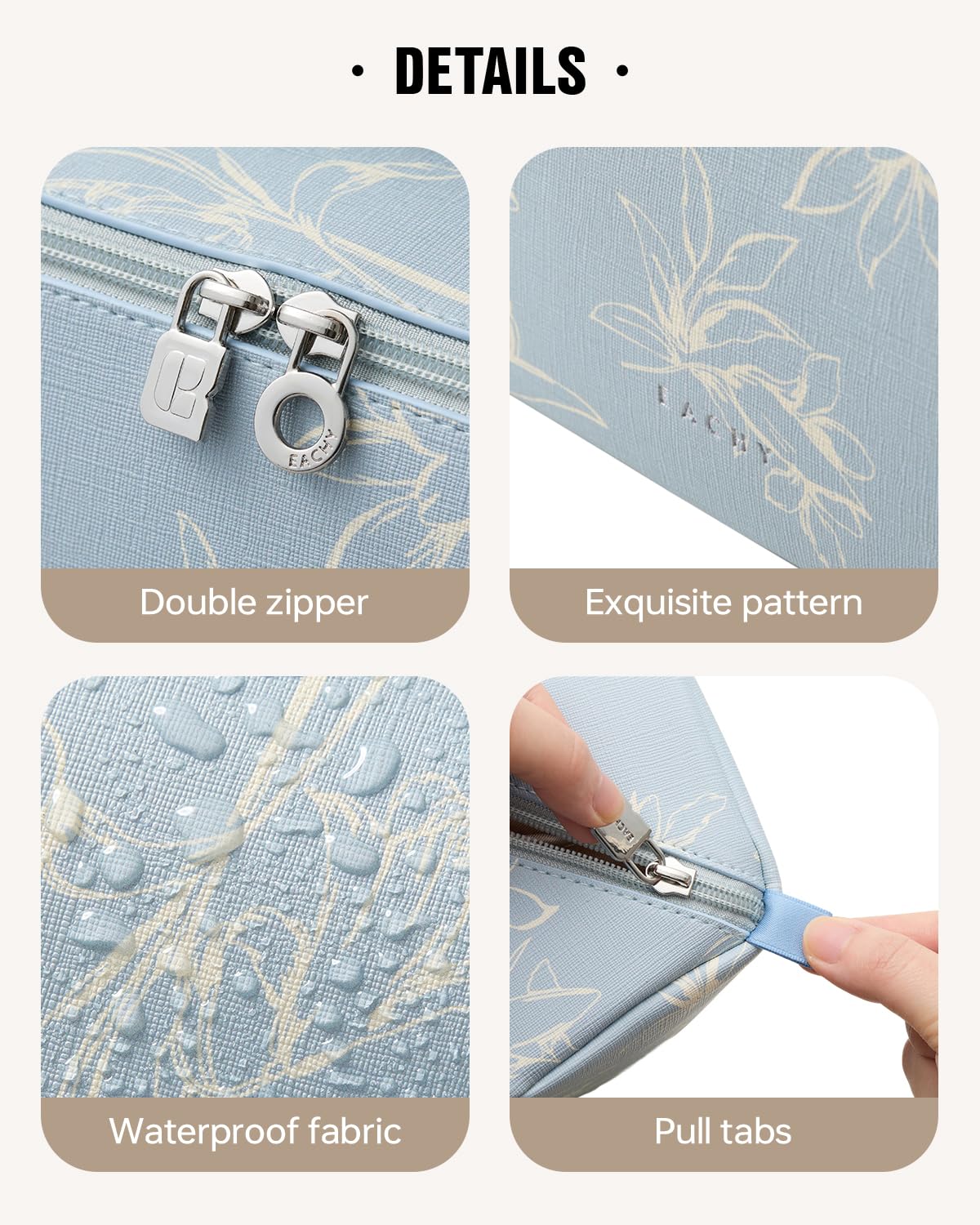 Trousse de maquillage EACHY vue de côté avec fermeture éclair