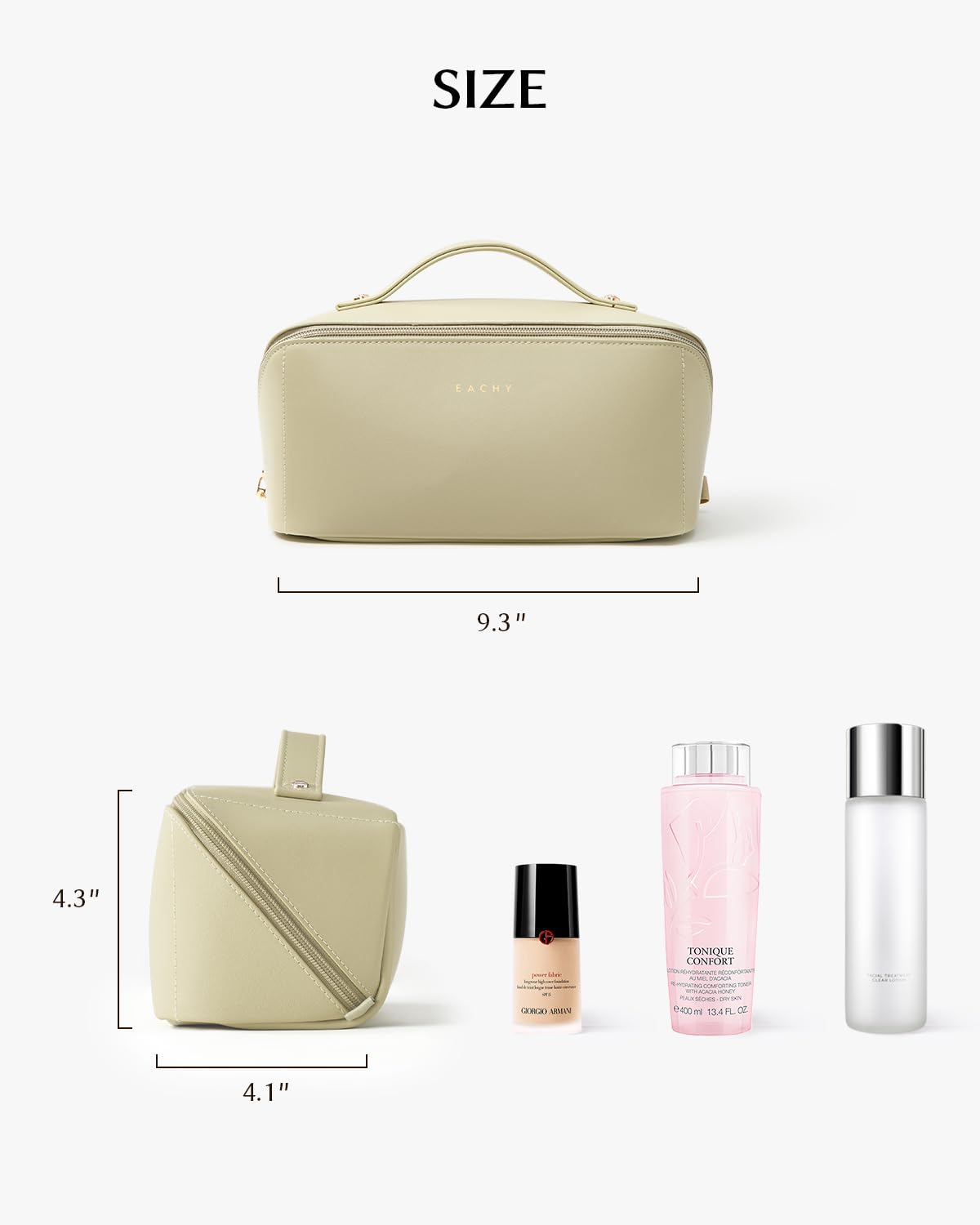 Trousse de maquillage EACHY vue de côté, fermée, avec design plat