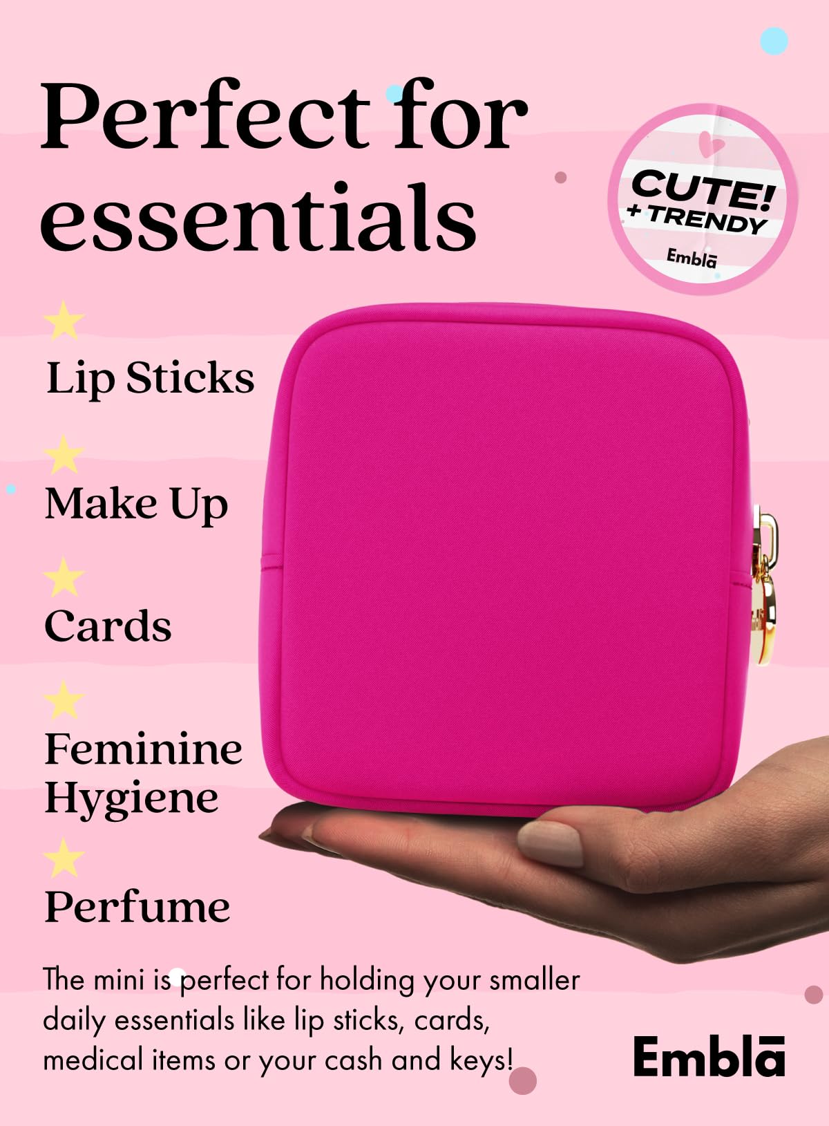 Trousse de maquillage Embla fuchsia sur un fond blanc