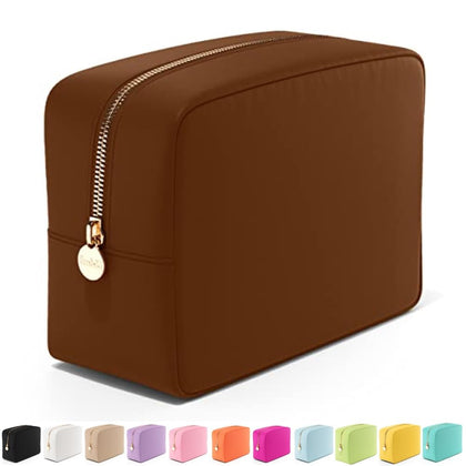Trousse de maquillage Embla grande en nylon marron vue de face