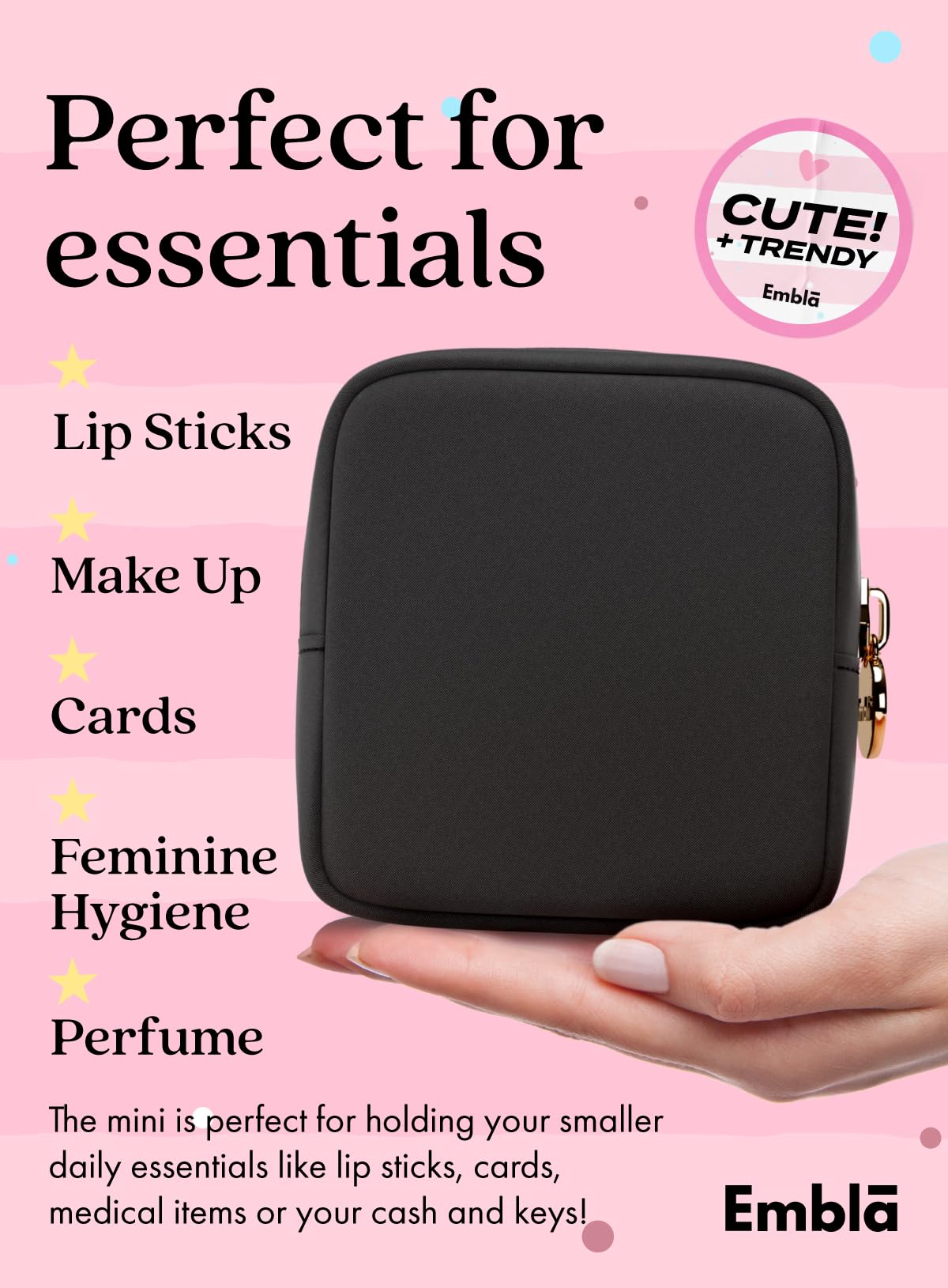Trousse de maquillage Embla noire, vue latérale