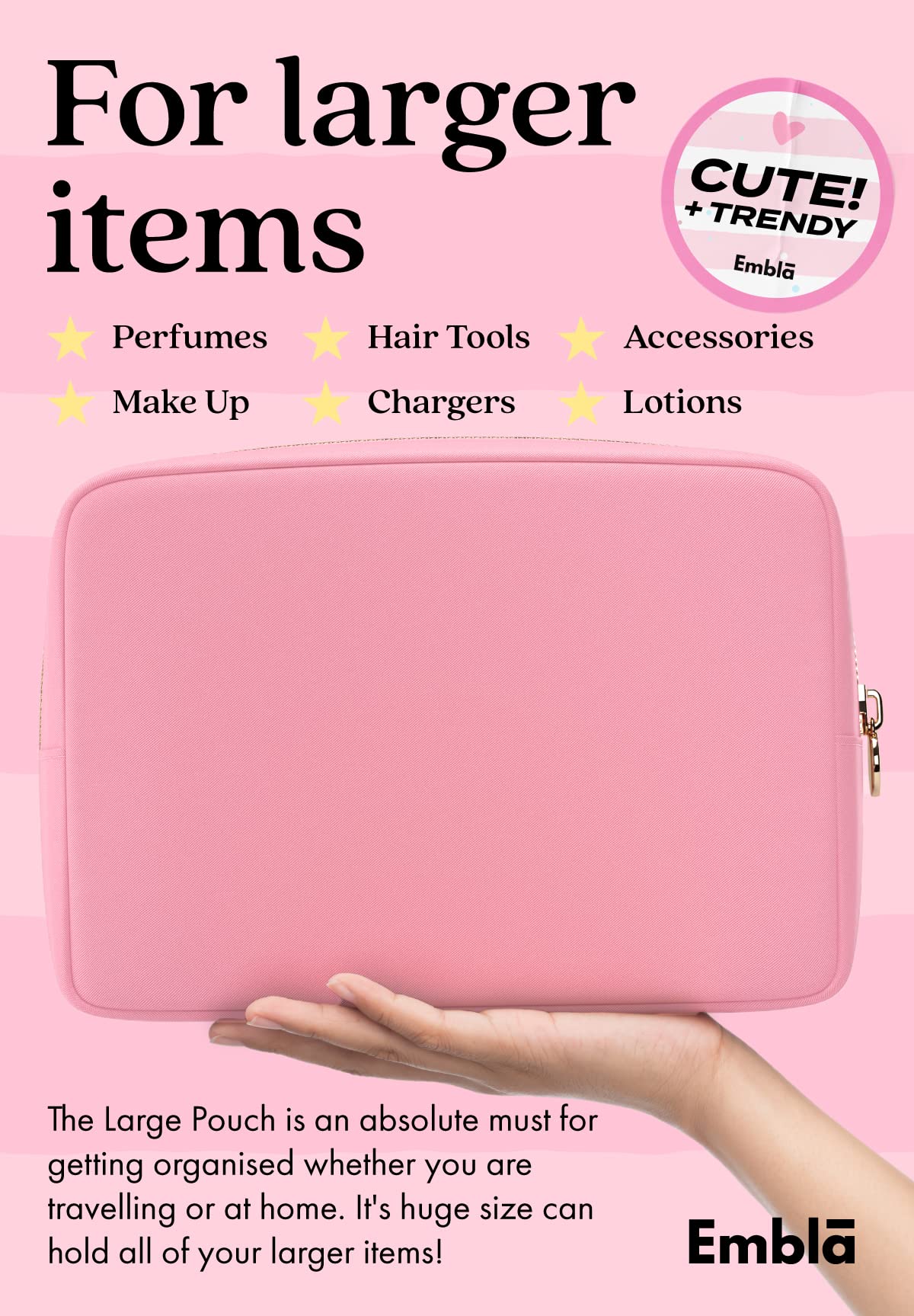 Trousse de maquillage Embla ouverte avec des produits de beauté à l'intérieur