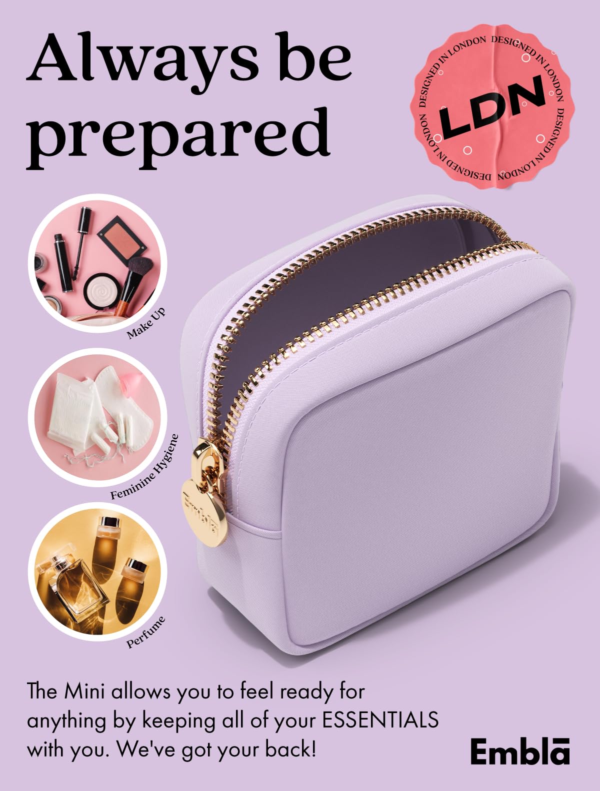 Trousse de maquillage Embla ouverte montrant l'intérieur