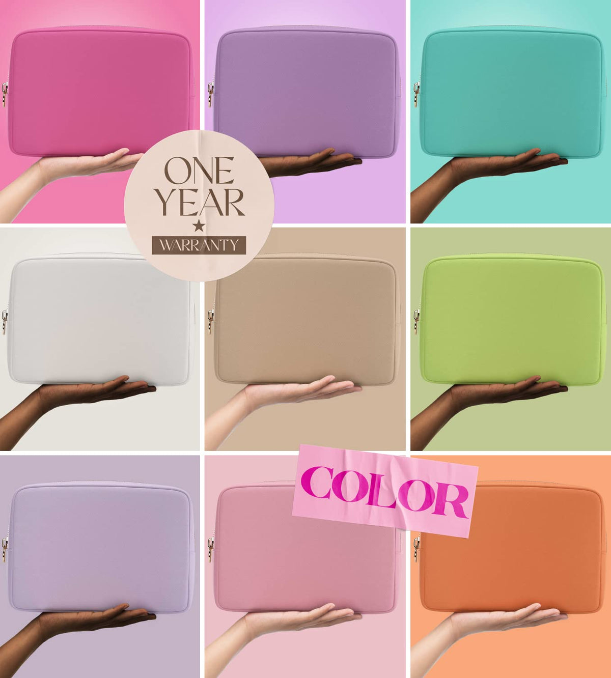 Trousse de maquillage Embla posée sur une table avec des produits de beauté