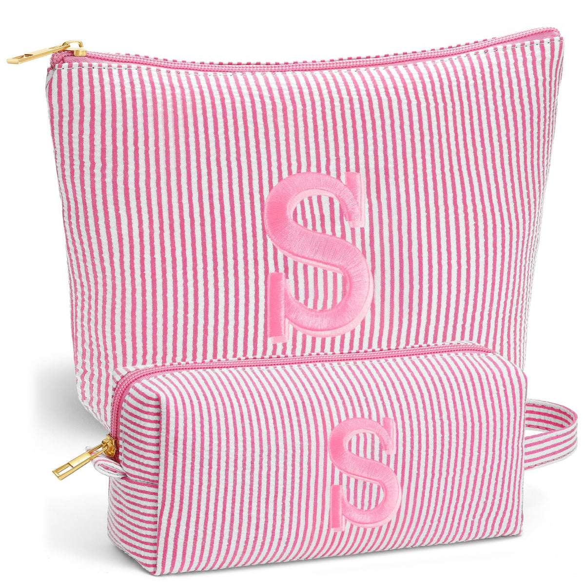Trousse de maquillage Fohufo rose avec initiales brodées