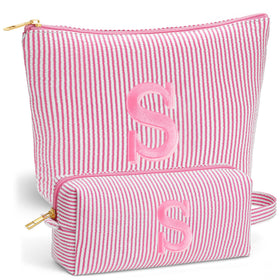Trousse de maquillage Fohufo rose avec initiales brodées