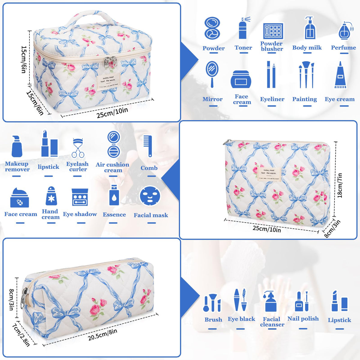 Trousse de maquillage Gosect ouverte avec cosmétiques à l'intérieur