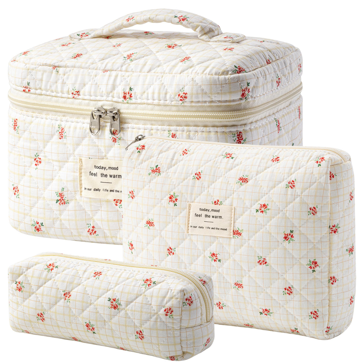 Trousse de maquillage HBselect matelassée avec motif floral, vue de face