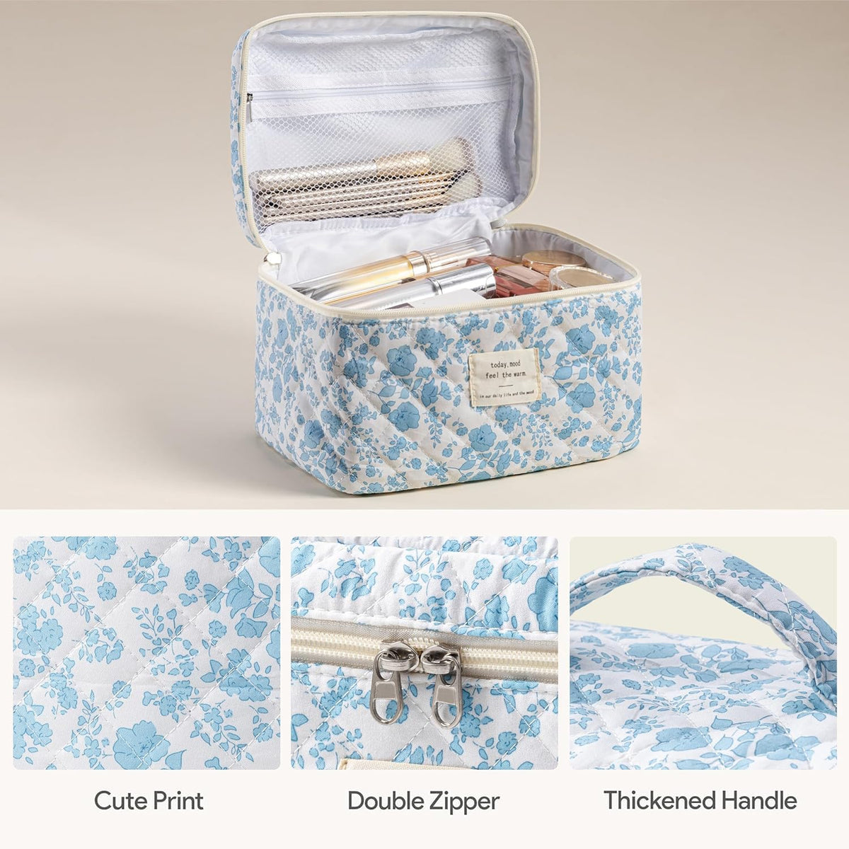 Trousse de maquillage HBselect ouverte avec produits de beauté à l'intérieur