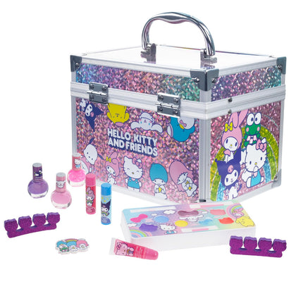 Trousse de maquillage Hello Kitty ouverte avec accessoires à l'intérieur