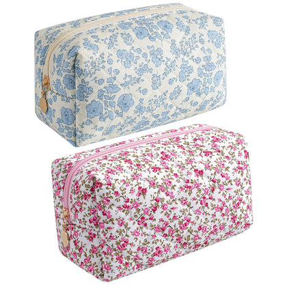 Trousse de maquillage HHQQWZ design floral bleu vue de face
