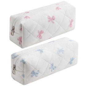 Trousse de maquillage HHQQWZ en coton floral rose et bleu vue de face