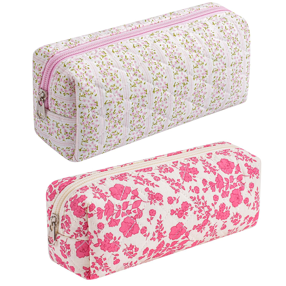 Trousse de maquillage HHQQWZ en coton floral rose et rouge, vue de face