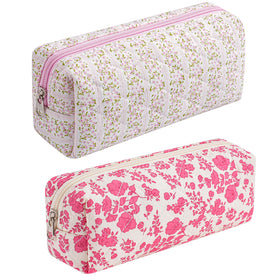Trousse de maquillage HHQQWZ en coton floral rose et rouge, vue de face
