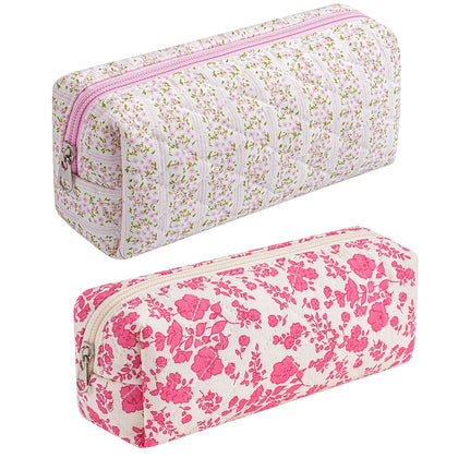 Trousse de maquillage HHQQWZ en coton floral rose et rouge, vue de face