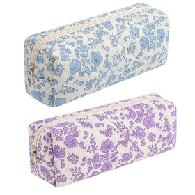 Trousse de maquillage HHQQWZ fleurie bleue avec motifs violets