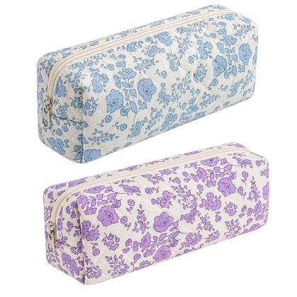 Trousse de maquillage HHQQWZ fleurie bleue avec motifs violets