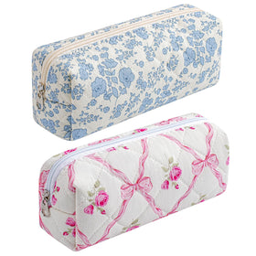 Trousse de maquillage HHQQWZ florale en coton vue avant avec nœud rose
