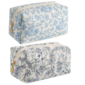 Trousse de maquillage HHQQWZ modèle floral bleu vue avant