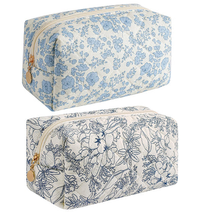 Trousse de maquillage HHQQWZ modèle floral bleu vue avant