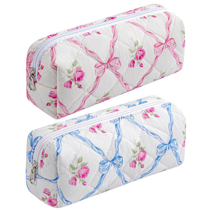 Trousse de maquillage HHQQWZ modèle floral rose et bleue vue de face