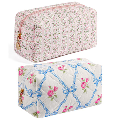 Trousse de maquillage HHQQWZ rose et bleu avec motif floral
