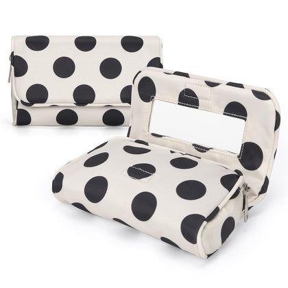Trousse de maquillage Hibilog en nylon blanc à pois avec miroir intégré
