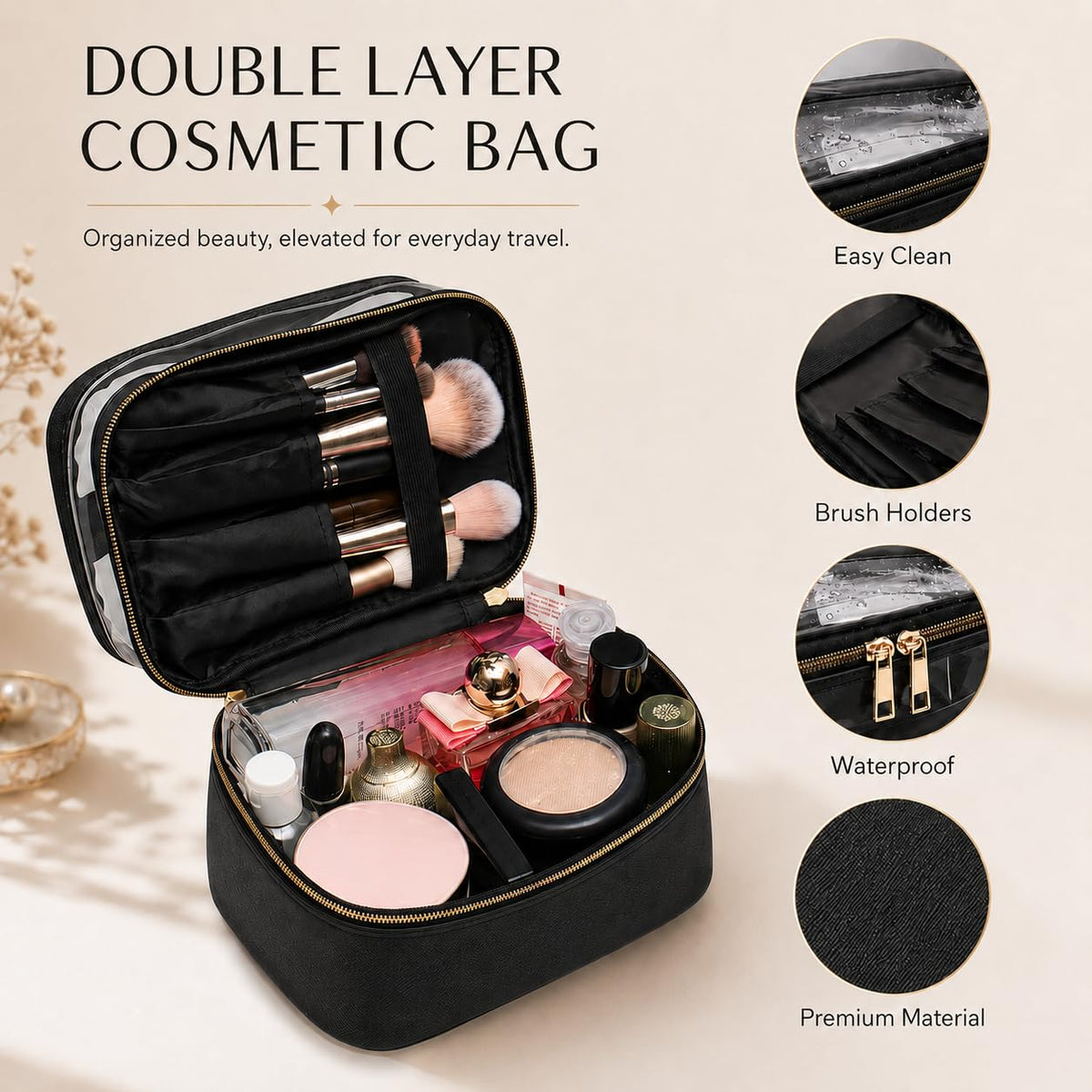 Trousse de maquillage imerelez ouverte montrant les compartiments