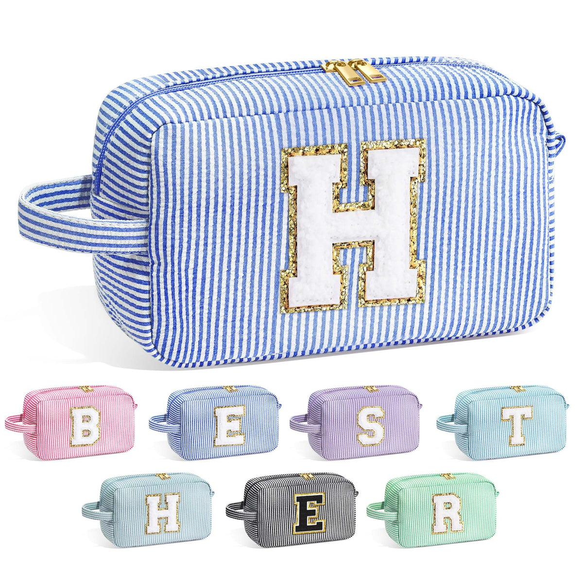 Trousse de maquillage initiale YOOLIFE bleu, vue de face