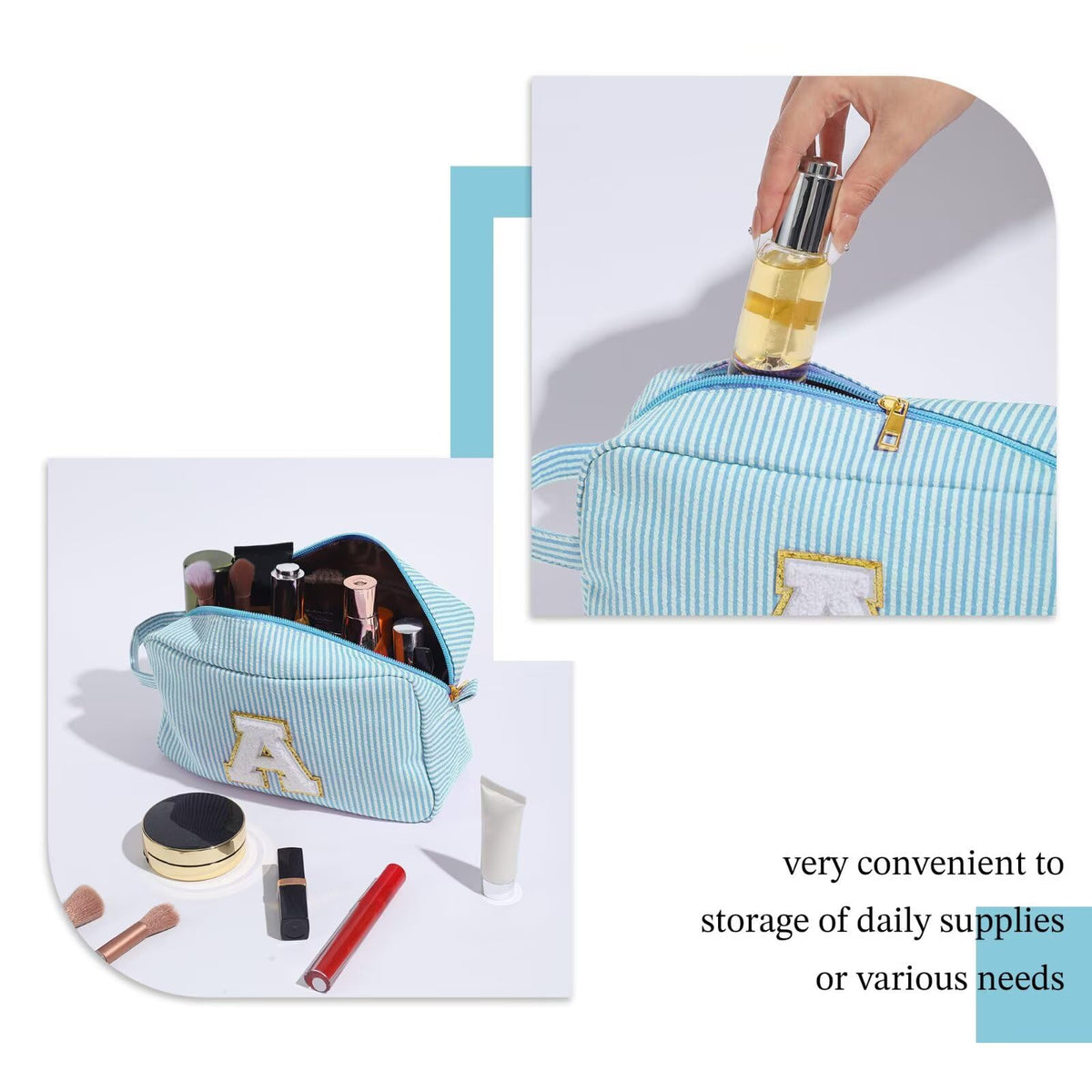 Trousse de maquillage initiale YOOLIFE en rose sur une table
