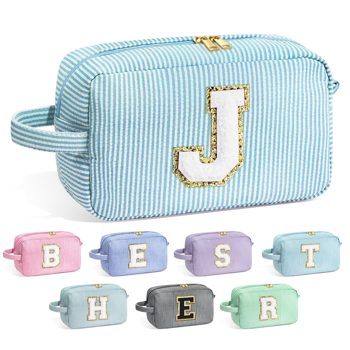 Trousse de maquillage initiale YOOLIFE vue avant couleur bleu clair