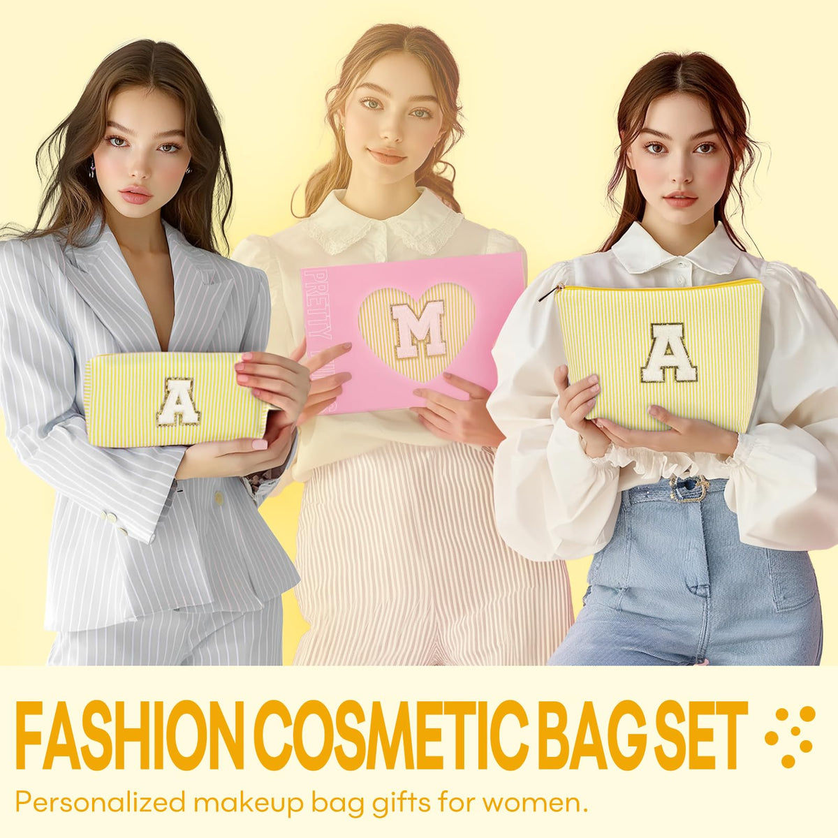 Trousse de maquillage jaune mibasies vue arrière avec fermeture éclair
