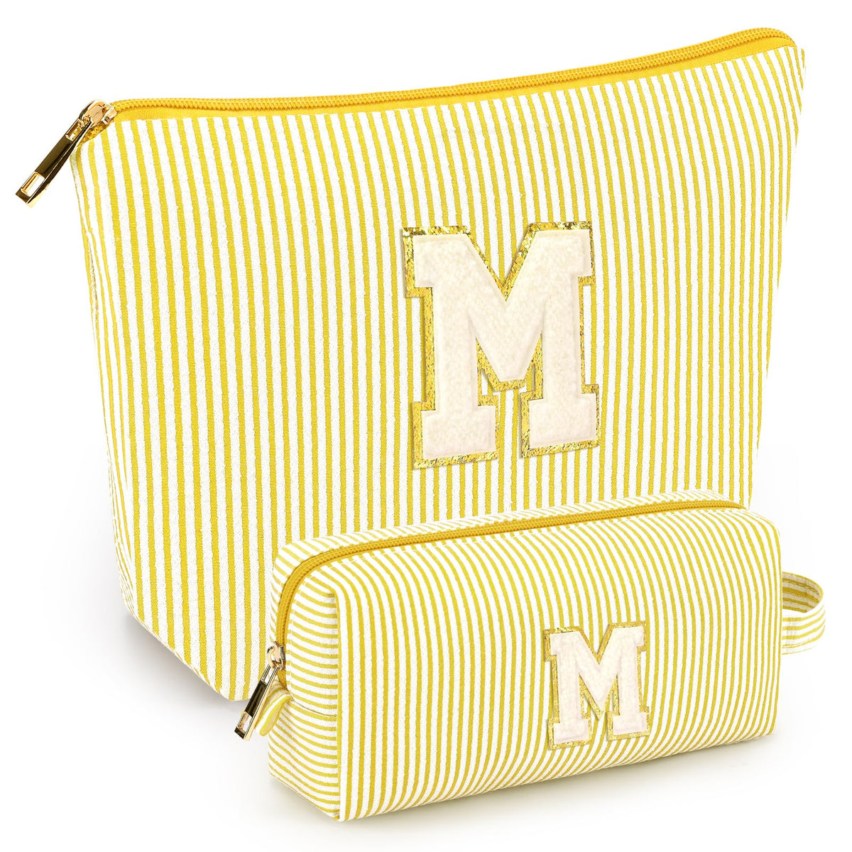 Trousse de maquillage jaune mibasies vue avant avec lettres de l'alphabet