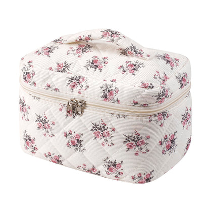 Trousse de maquillage large fleurie en coton vue avant