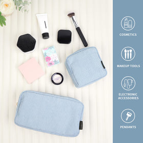 Trousse de maquillage MAGEFY bleu avec accessoires de beauté à l'intérieur