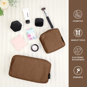Trousse de maquillage MAGEFY en velours marron, ouverte avec cosmétiques