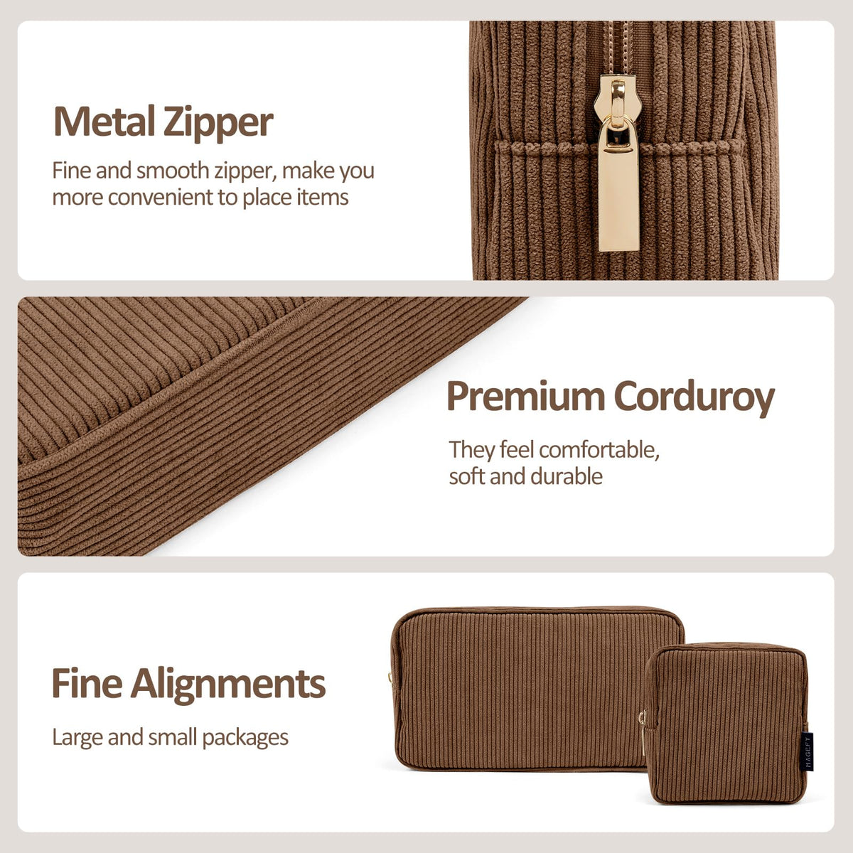 Trousse de maquillage MAGEFY en velours marron, vue de côté