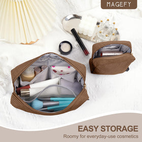 Trousse de maquillage MAGEFY en velours marron, vue de dessus