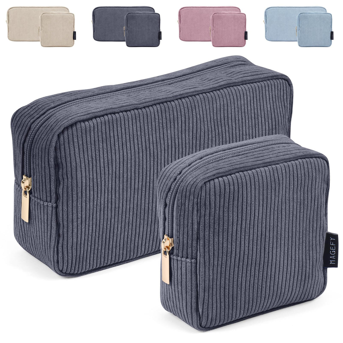 Trousse de maquillage MAGEFY grande en velours côtelé gris foncé