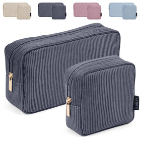 Trousse de maquillage MAGEFY grande en velours côtelé gris foncé