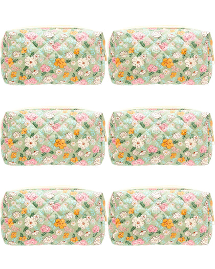 Trousse de maquillage matelassée PAZIMIIK avec motif floral vert, vue de face