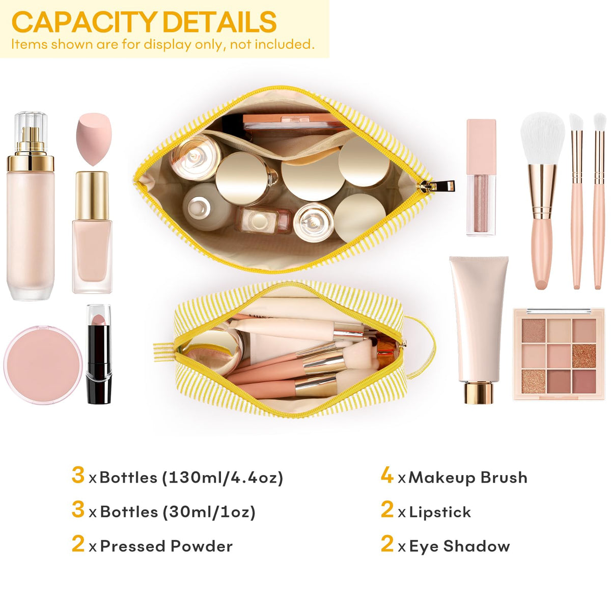 Trousse de maquillage mibasies jaune avec accessoires de maquillage
